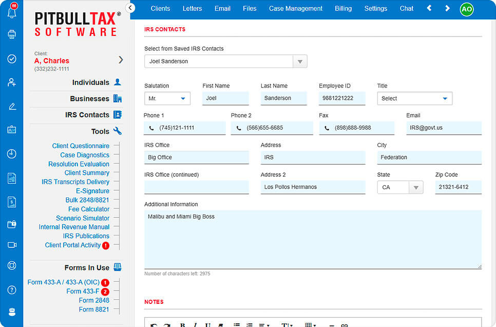 Screenshot of the contact list tool