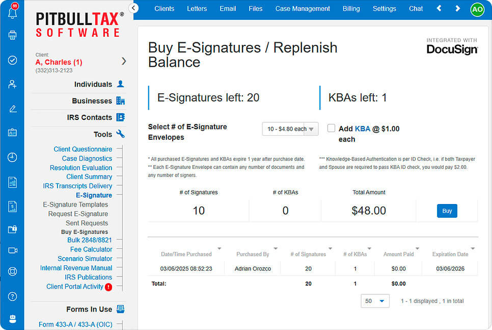 Screenshot of the virtual signature tool of the software