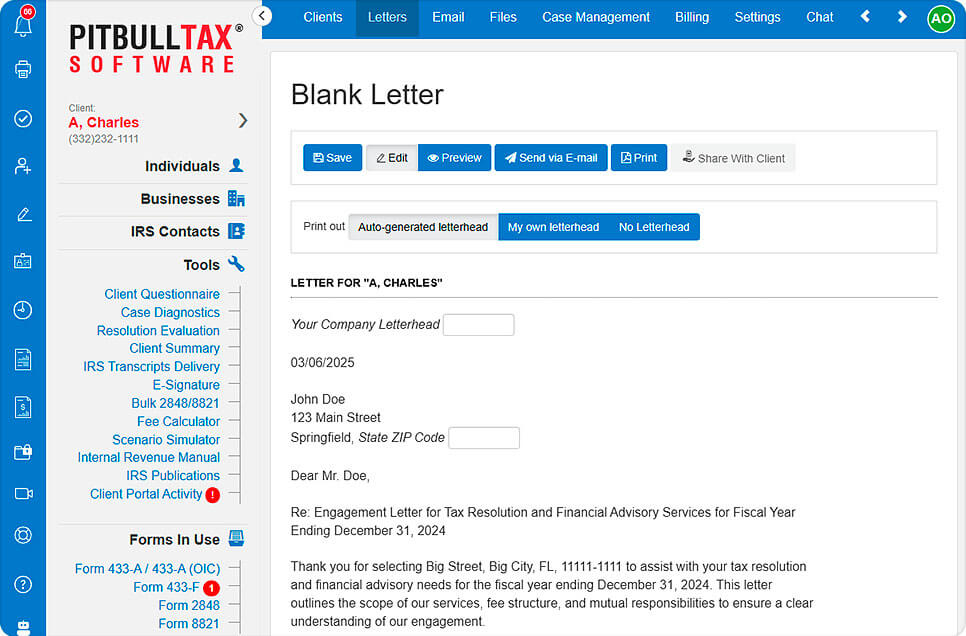 A scrrenshot of the customizable letters tool