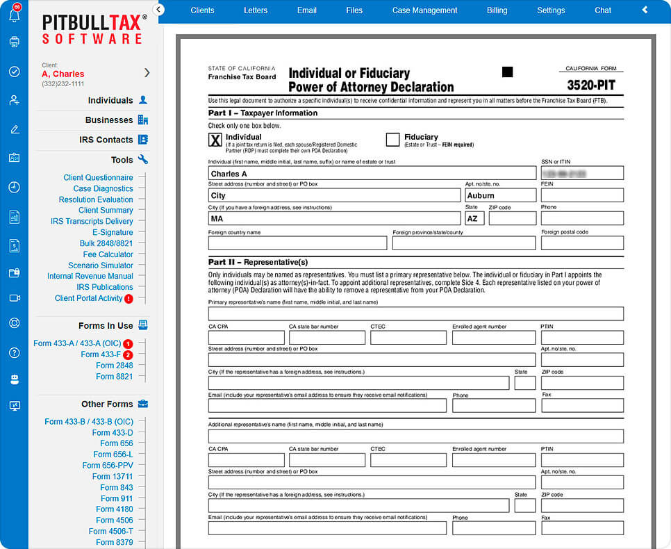 Screenshot of the State POAs tool