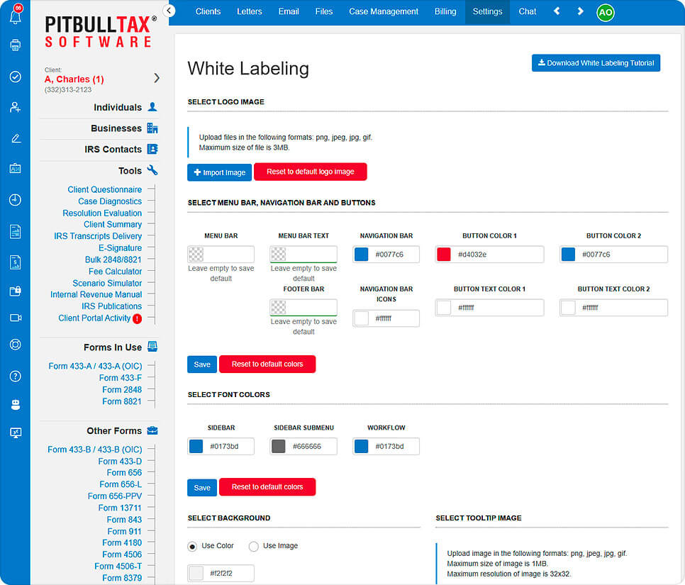 Screenshot of the White Labeling configuration screen