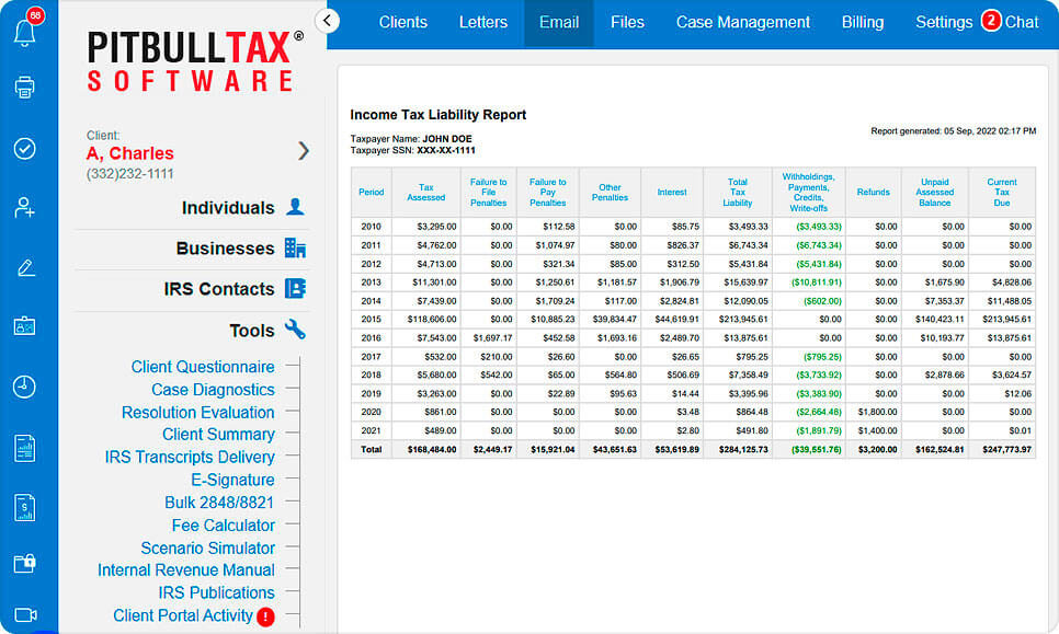 Picture of an income tax liability report