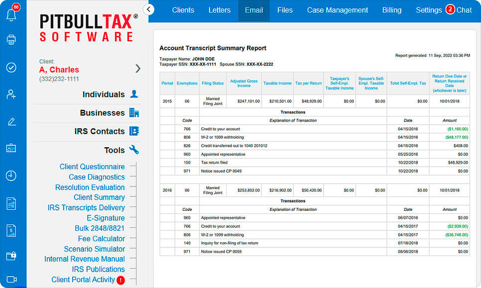 Picture of an account transcripts report